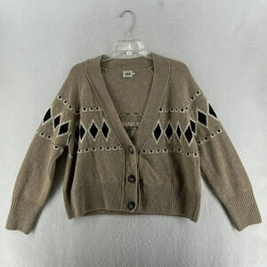 Beymen Club Cardigan Womens Small Beige Ribbed Knit Lambswool Button Up Sweater